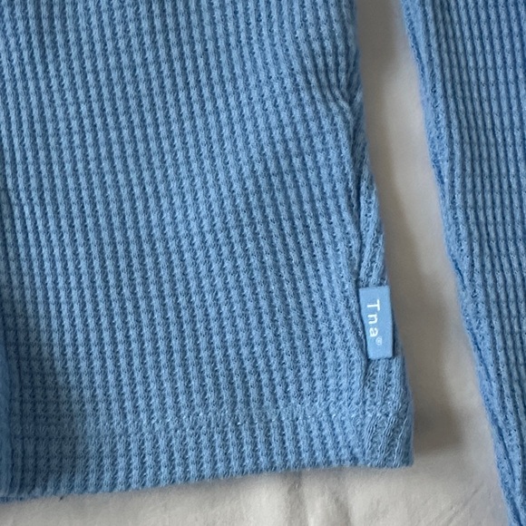 TNA Blue Waffle Knit Crop Top Long Sleeve - Picture 3 of 5